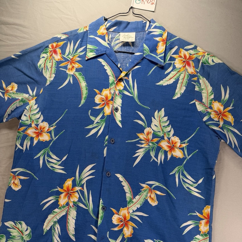 Vintage Hawaiian Shirt Mens XL Cotton Rayon Blend Point Collar Floral Button 80s